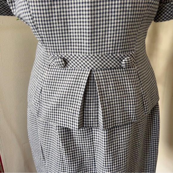 Vtg Donna Ricco Silk Blend Navy White Check Print Skirt Suit - Size 12 - Picture 4 of 12